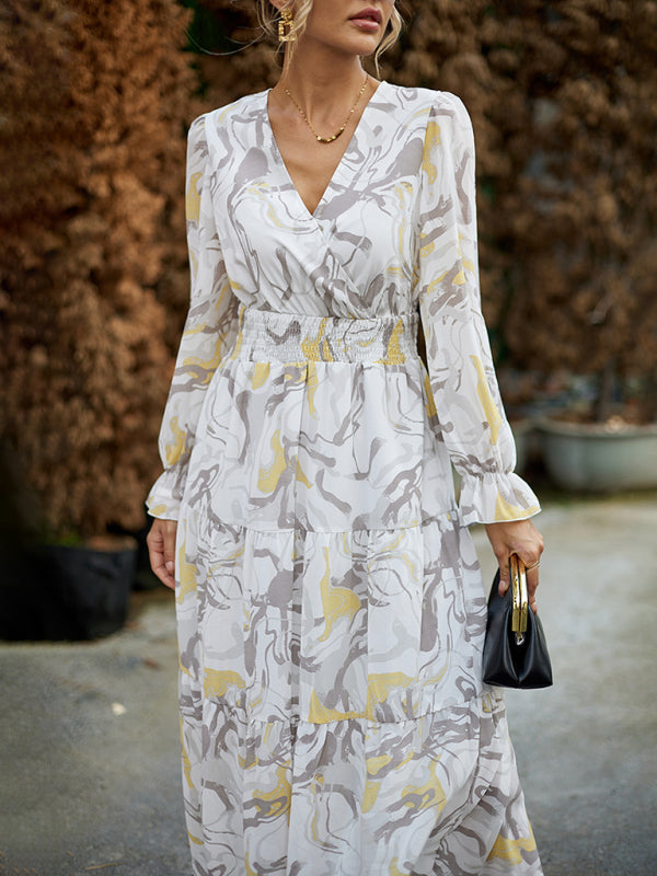 Women’s Printed Casual Vacation Printed V-Neck Dress