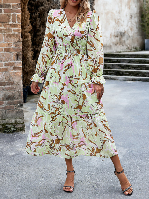 Women’s Printed Casual Vacation Printed V-Neck Dress