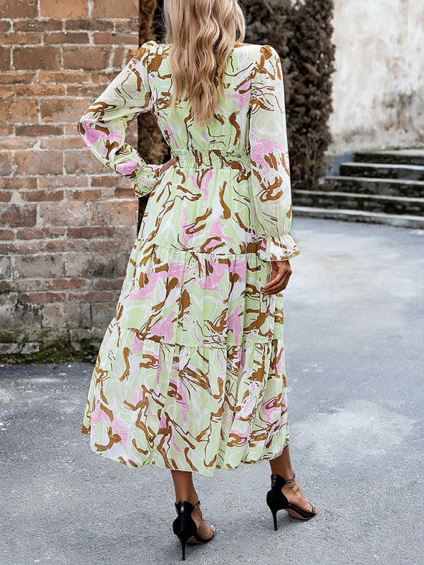 Women’s Printed Casual Vacation Printed V-Neck Dress