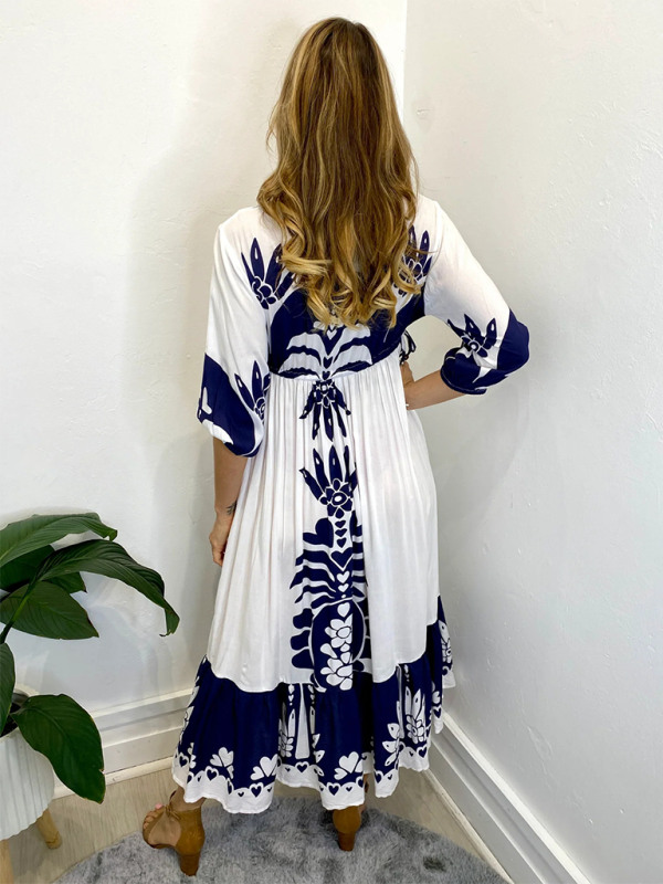 Women’s Printed Drawstring Dress Half Sleeve Fashion Loose Casual Dress
