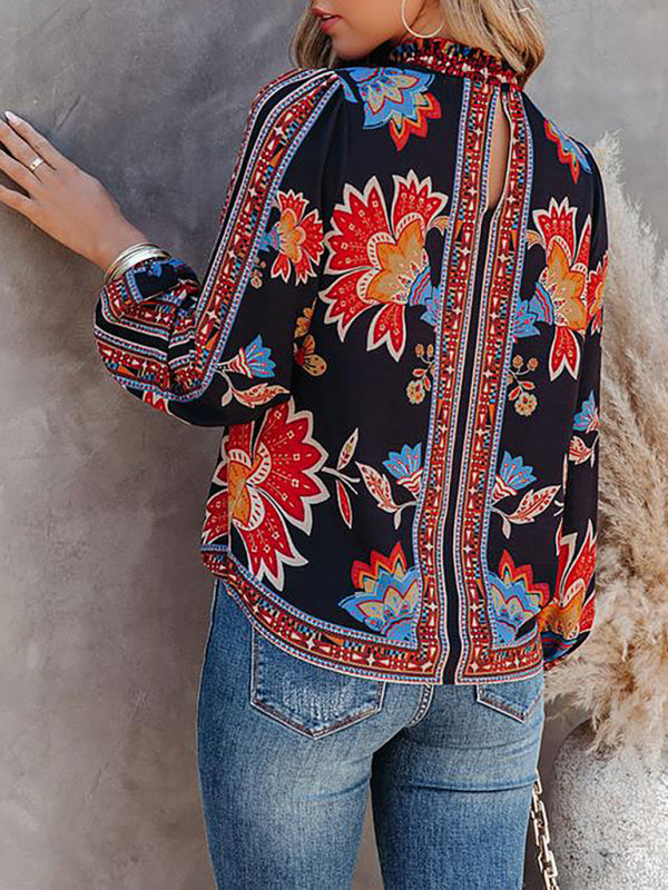 Women’s Printed Lantern Long Sleeve Loose Casual Shirt