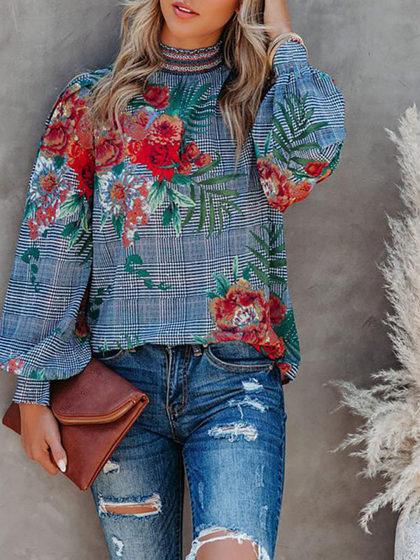 Women’s Printed Lantern Long Sleeve Loose Casual Shirt