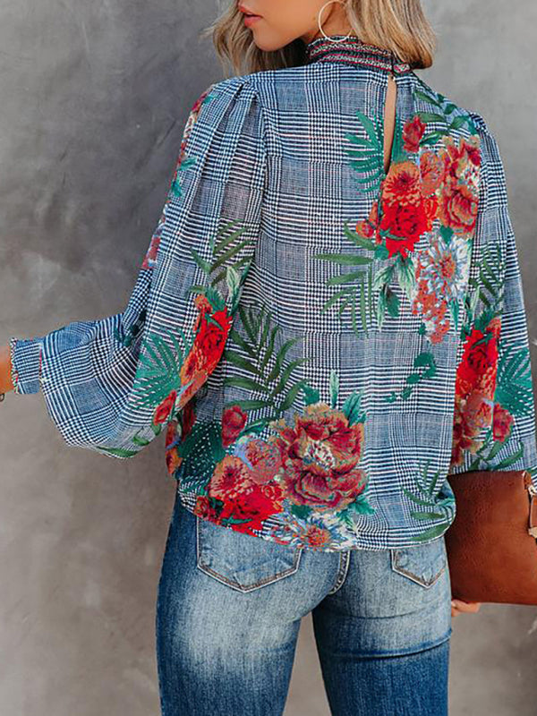 Women’s Printed Lantern Long Sleeve Loose Casual Shirt