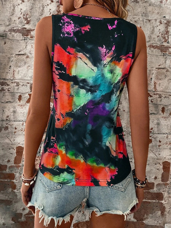 Women’s Printed Painted V-Neck Open Vest Top