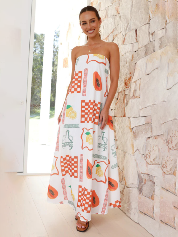 Women’s printed tube top long skirt sexy fashion holiday dress