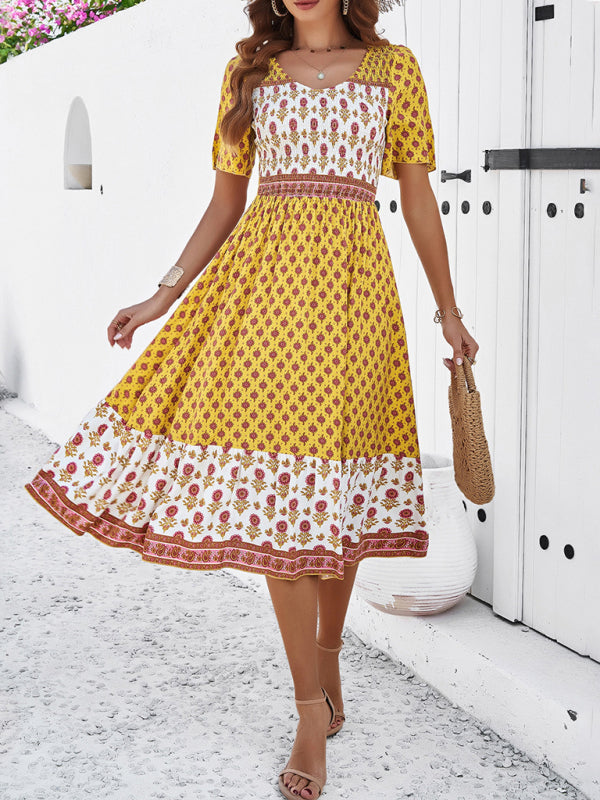 Women’s resort casual printed dress - Yellow / S