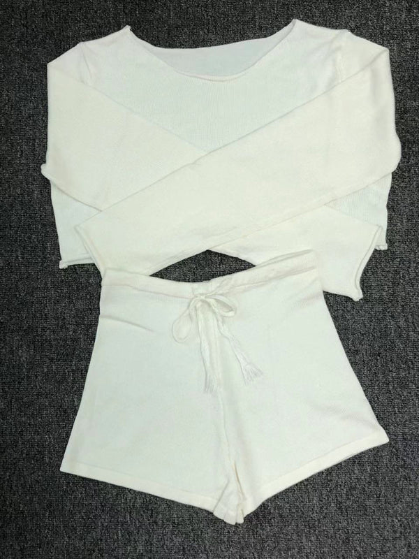 Women’s resort casual striped knitted midriff-baring sexy shorts set