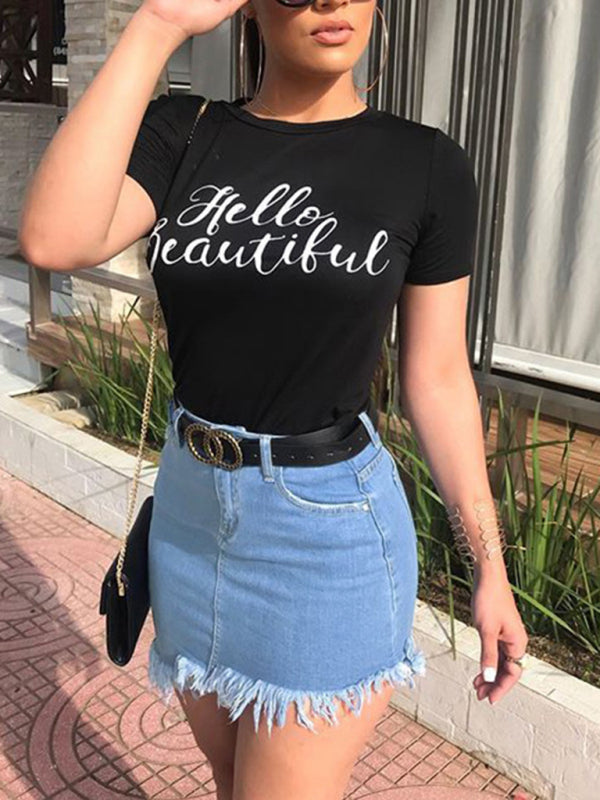 Women’s Retro Fringe Pack Hip Denim Short Skirt - Blue / S