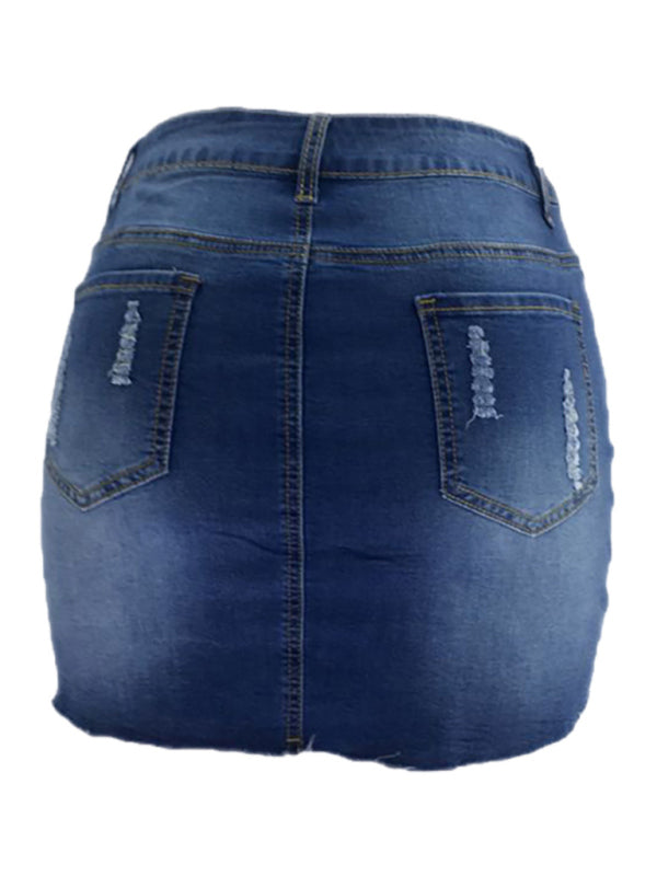 Women’s ripped loose and slim denim skirt