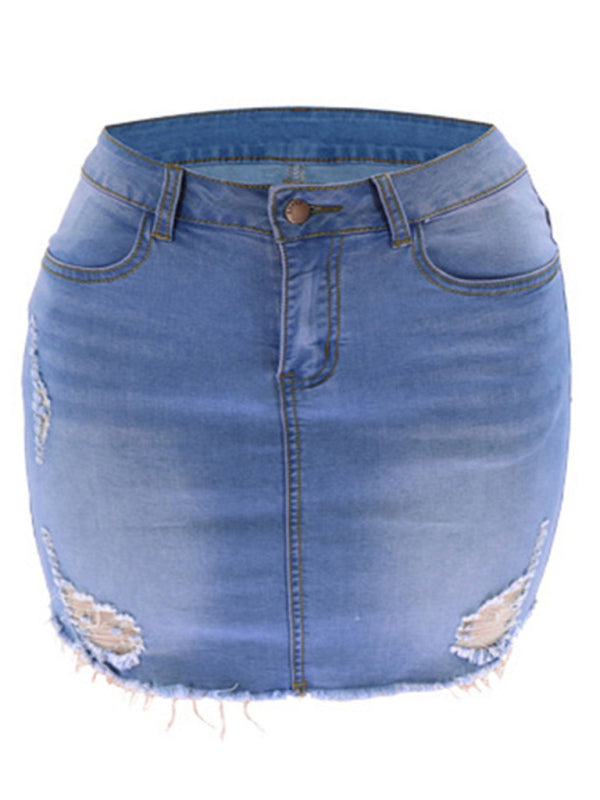 Women’s ripped loose and slim denim skirt