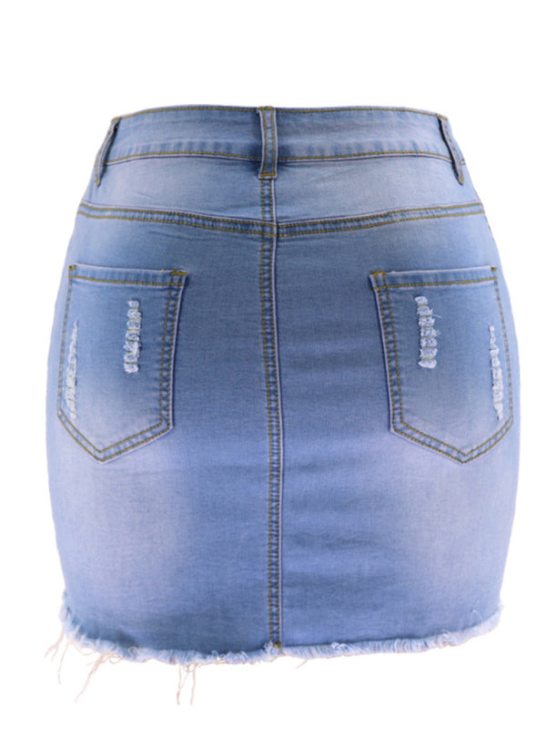 Women’s ripped loose and slim denim skirt