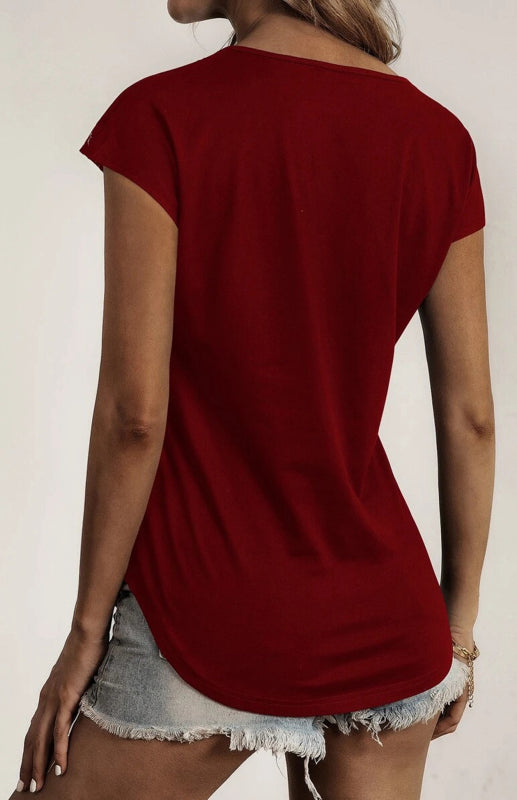 Women’s Round Neck Semi-Stranded Stitching Lace Short Sleeve Tops