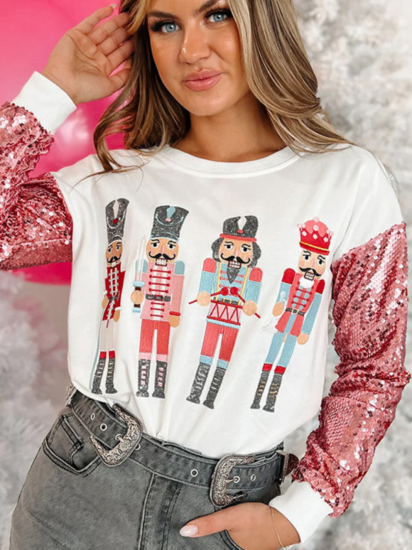 Women’s round neck sequined Christmas sweatshirt