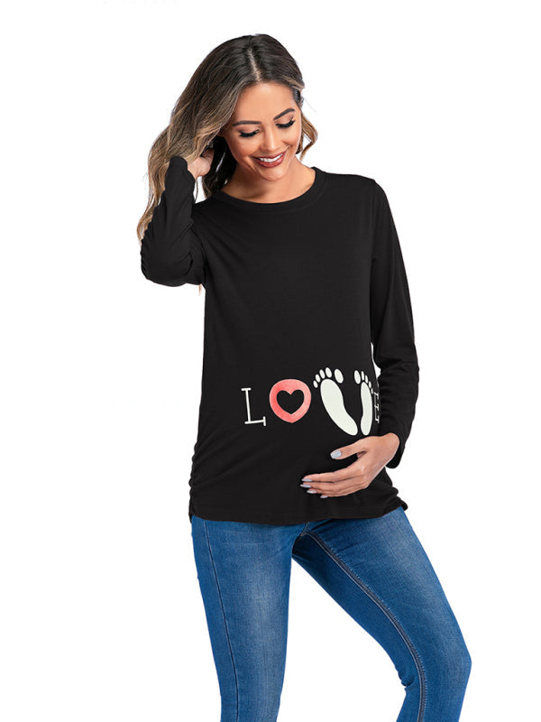 Women’s Round Neck Small Feet Print Maternity Top