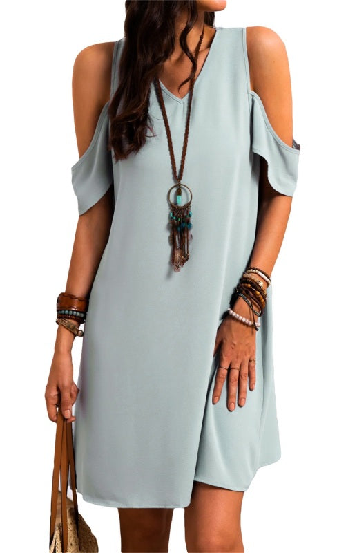 Women’s Ruffle Cold Shoulder V Neck Mini Dress