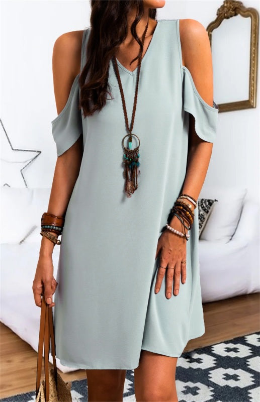 Women’s Ruffle Cold Shoulder V Neck Mini Dress - Spearmint viridis / S