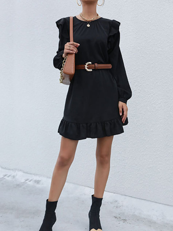 Women’s Ruffled Long Sleeve Casual Dress - Photo Color / S