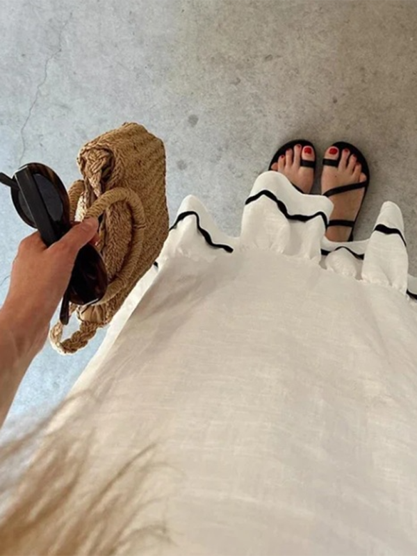 Women’s ruffled square neck colorblock dress