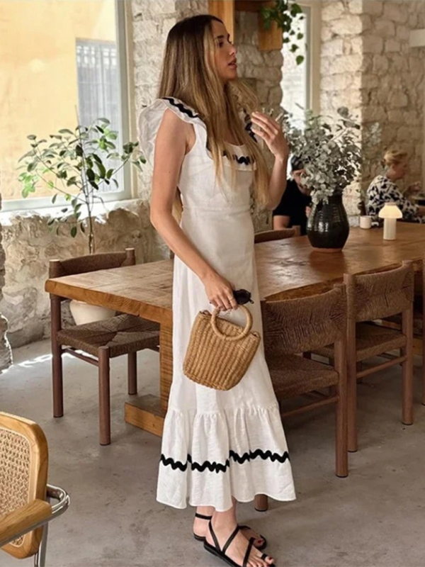 Women’s ruffled square neck colorblock dress