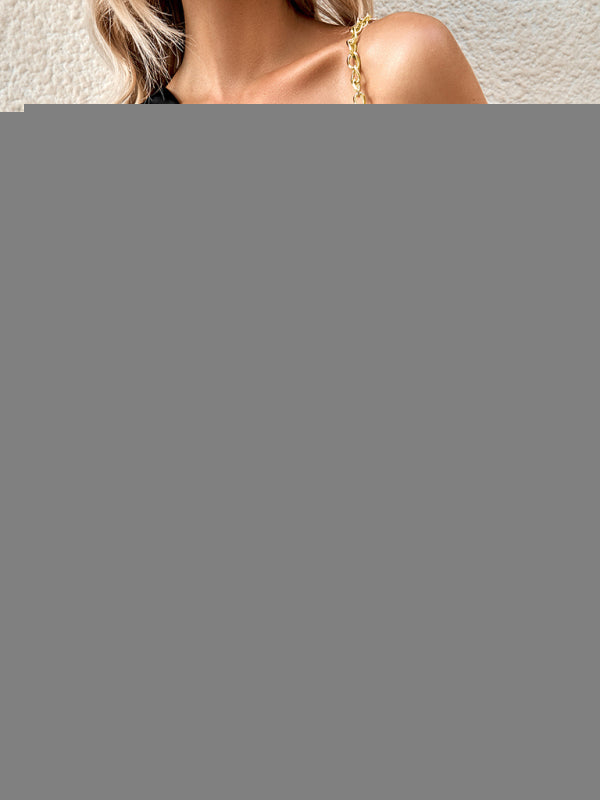 Women’s Satin Fashion Swing Neck Asymmetrical Camisole Top - Black / S