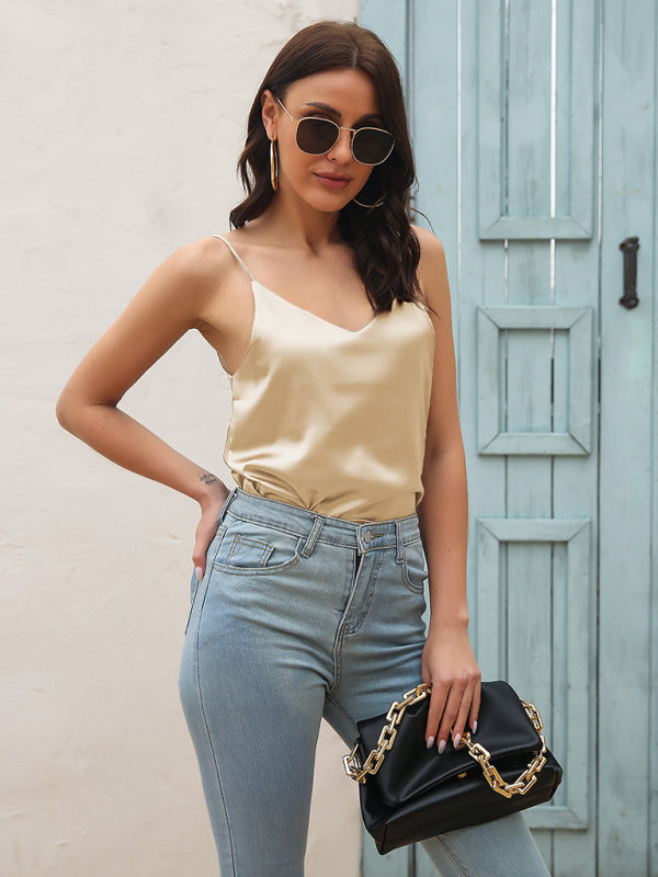 Women’s Satin imitation silk V-neck small suspender vest