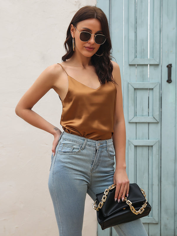 Women’s Satin imitation silk V-neck small suspender vest