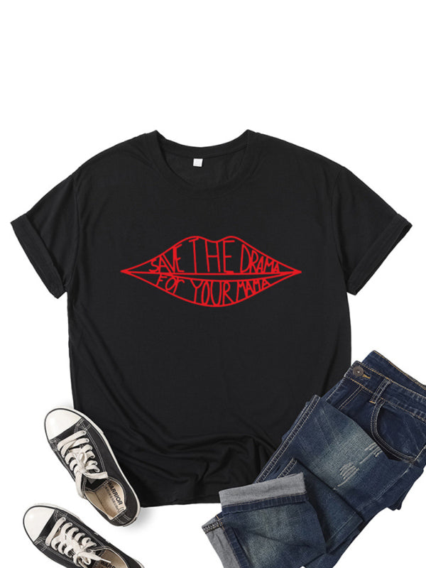 Women’s SAVE THEDRAMA lip graphic print short-sleeved T-shirt - Black / S
