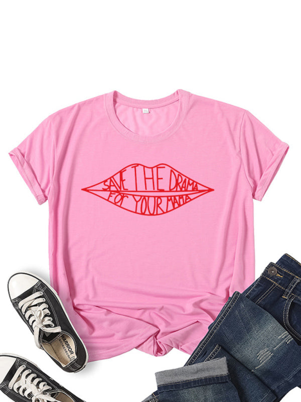 Women’s SAVE THEDRAMA lip graphic print short-sleeved T-shirt - Pink / S
