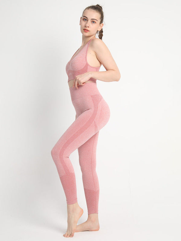 Women’s Seamless Dotted Two-piece Peach Hip Trousers Racerback Bra Vest Sports Suit