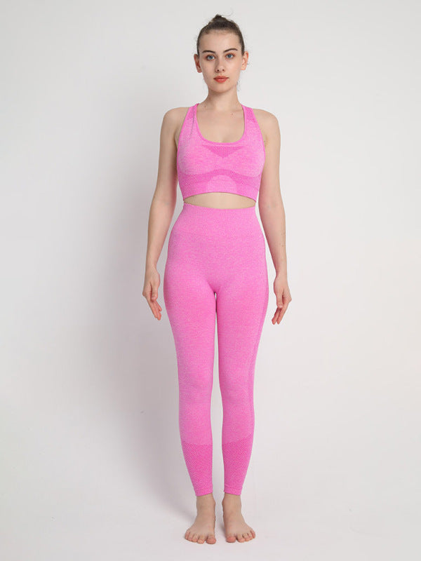 Women’s Seamless Dotted Two-piece Peach Hip Trousers Racerback Bra Vest Sports Suit