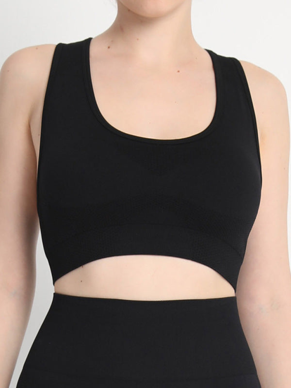 Women’s Seamless Dotted Two-piece Peach Hip Trousers Racerback Bra Vest Sports Suit