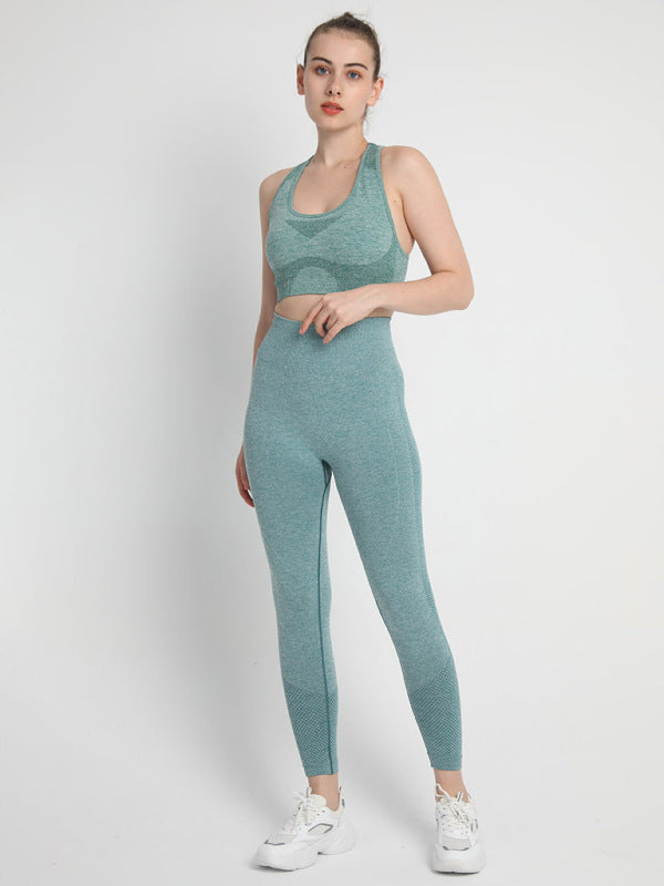 Women’s Seamless Dotted Two-piece Peach Hip Trousers Racerback Bra Vest Sports Suit