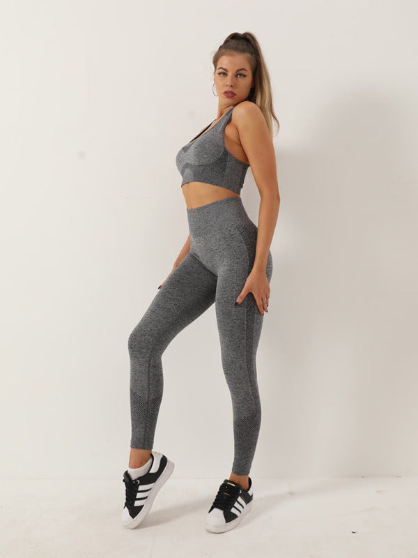 Women’s Seamless Dotted Two-piece Peach Hip Trousers Racerback Bra Vest Sports Suit