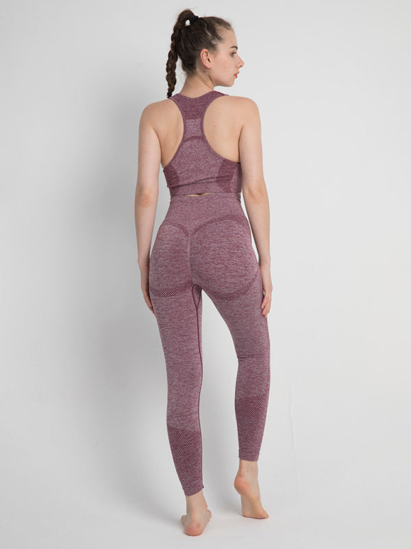 Women’s Seamless Dotted Two-piece Peach Hip Trousers Racerback Bra Vest Sports Suit