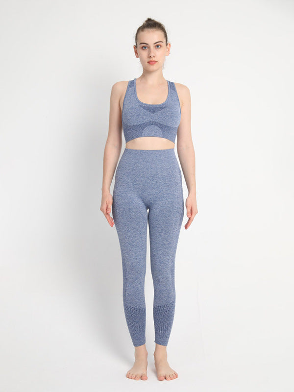 Women’s Seamless Dotted Two-piece Peach Hip Trousers Racerback Bra Vest Sports Suit