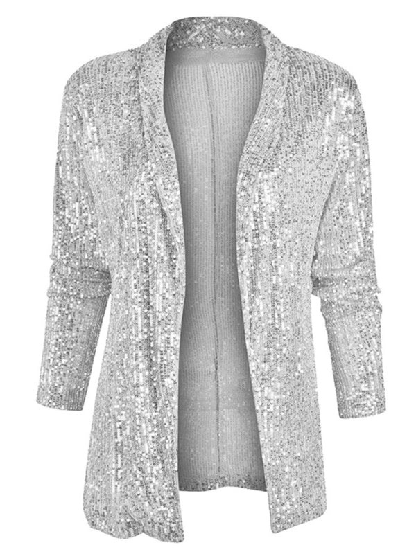 Women’s sequined long-sleeved mid-length lapel blazer