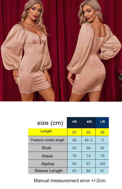 Women’s Sexy Deep V Neck Long Sleeve Dress