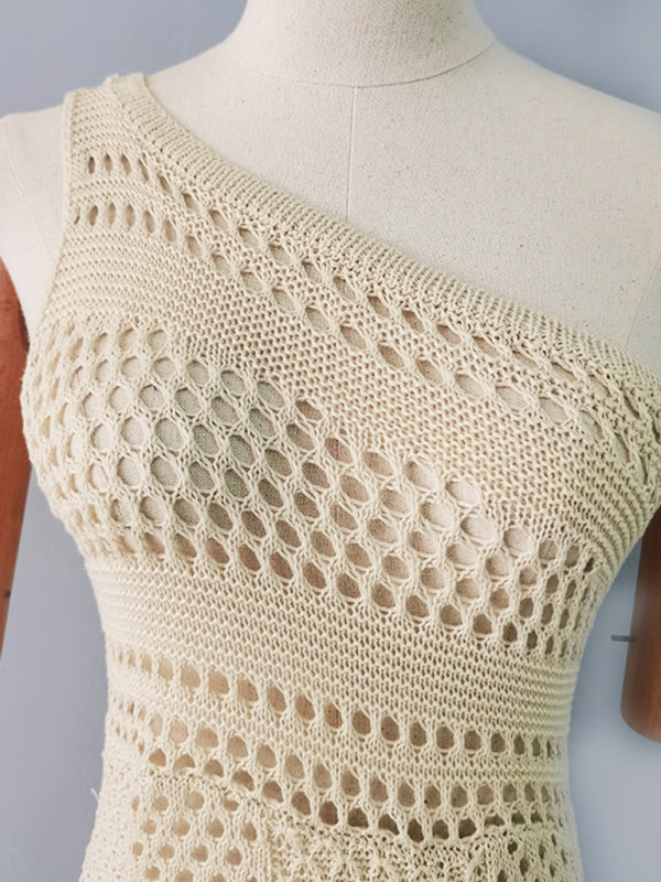 Women’s sexy hollow sleeveless hip-covering knitted dress