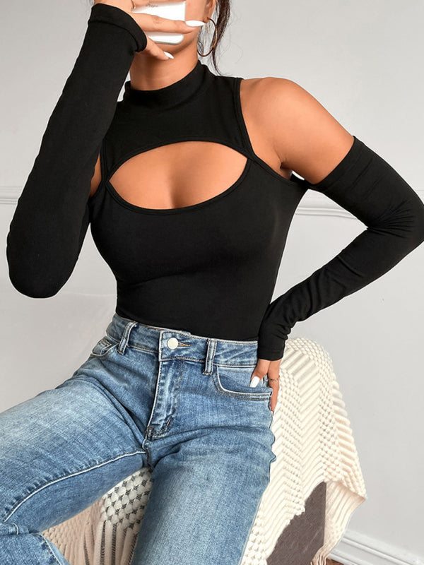 Women’s sexy irregular hollow long -sleeved slim -body off -shoulder jacket