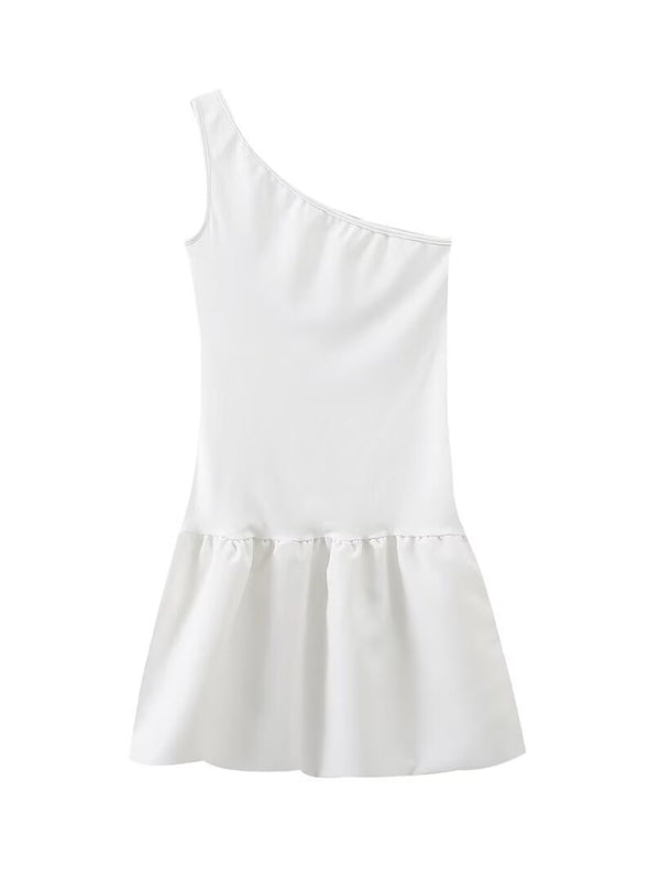 Women’s sexy puffy princess skirt one shoulder patchwork mini dress