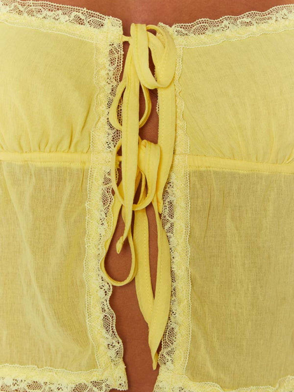 Women’s sexy suspender lace lace-up country vest