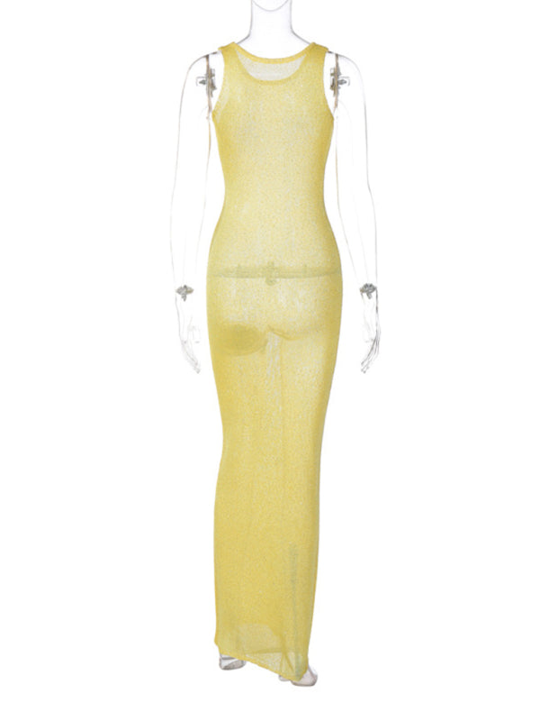 Women’s sexy U-neck slimming see-through vest dress