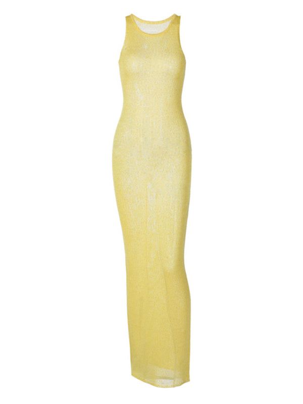 Women’s sexy U-neck slimming see-through vest dress