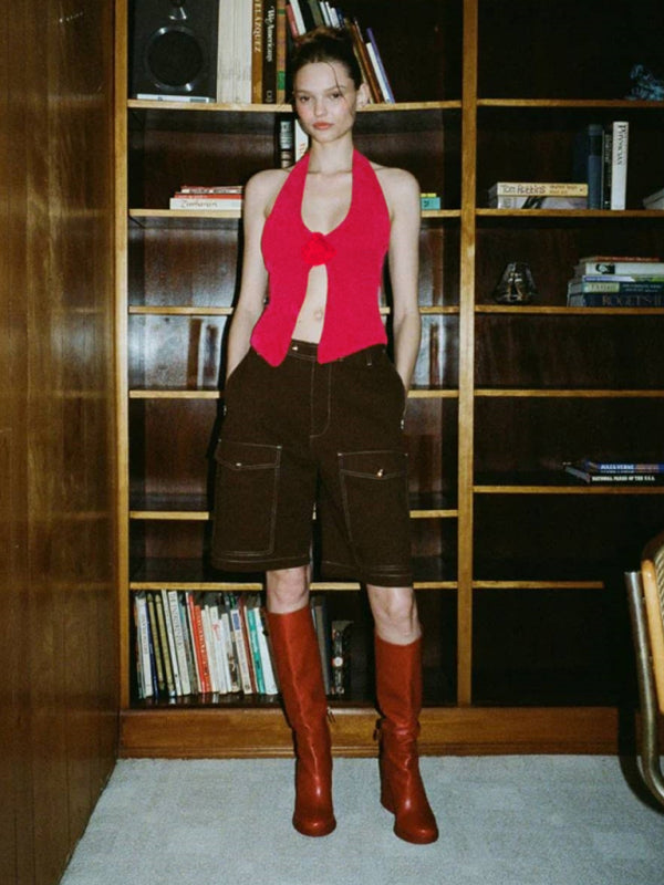 Women’s Sexy Wool Halter Neck Rabbit Fleece Vest