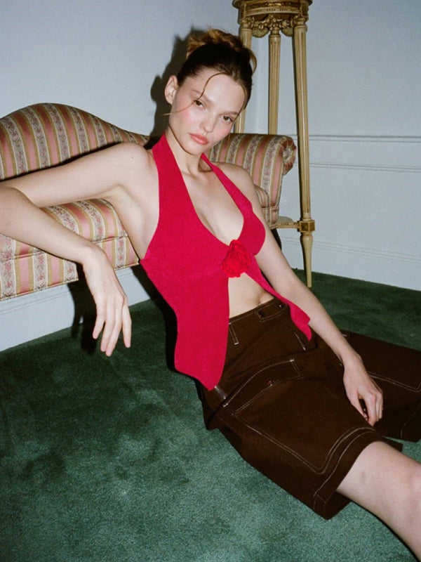 Women’s Sexy Wool Halter Neck Rabbit Fleece Vest