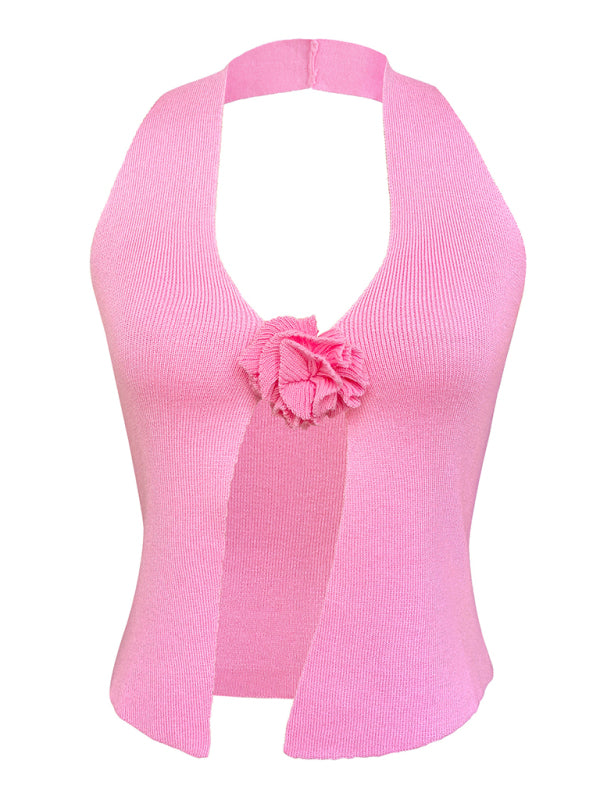 Women’s Sexy Wool Halter Neck Rabbit Fleece Vest - Pink / S