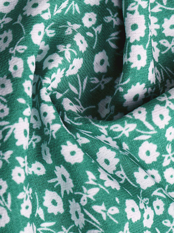 Women’s Short Sleeve Green Print V-Neck Dress