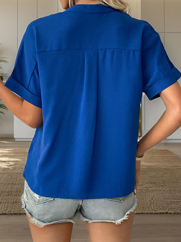 Women’s short sleeve solid color v-neck shirt