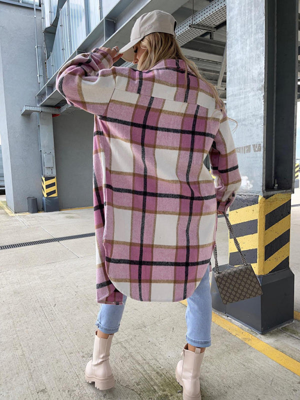 Women’s single-breasted plaid long-sleeved shirt jacket