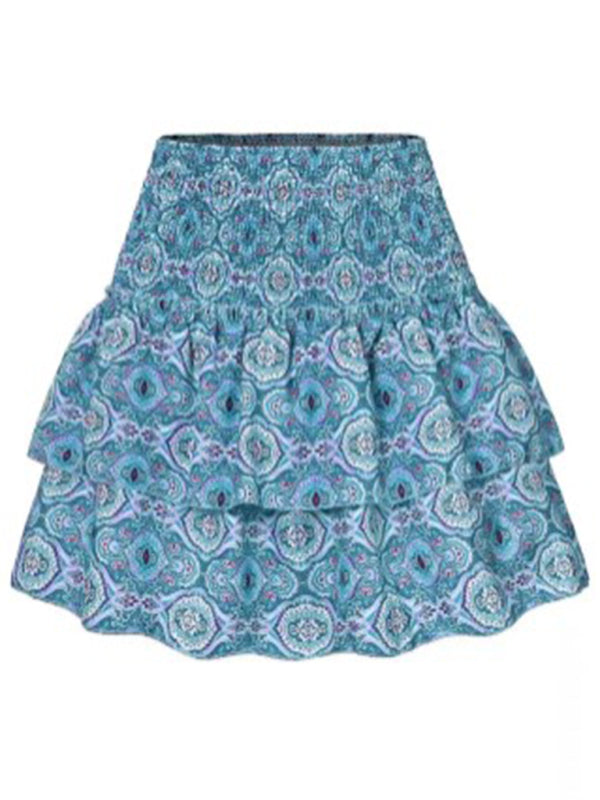 Women’s skirt pleated skirt ruffled printed skirt fashionable floral short skirt